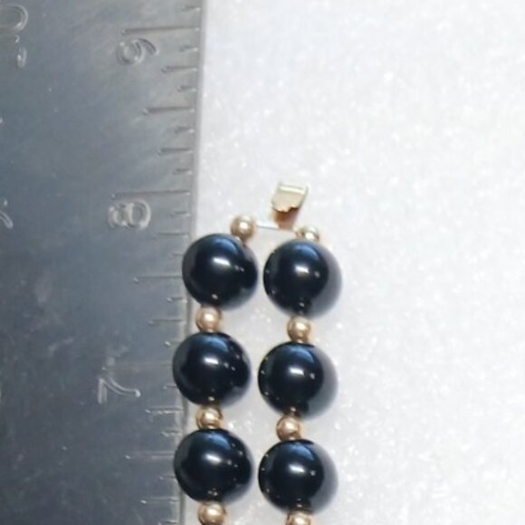 14K Yellow Gold Black Onyx Bead Double Strand Bracelet 8" 41.9g Estate VGUC - Picture 5 of 15